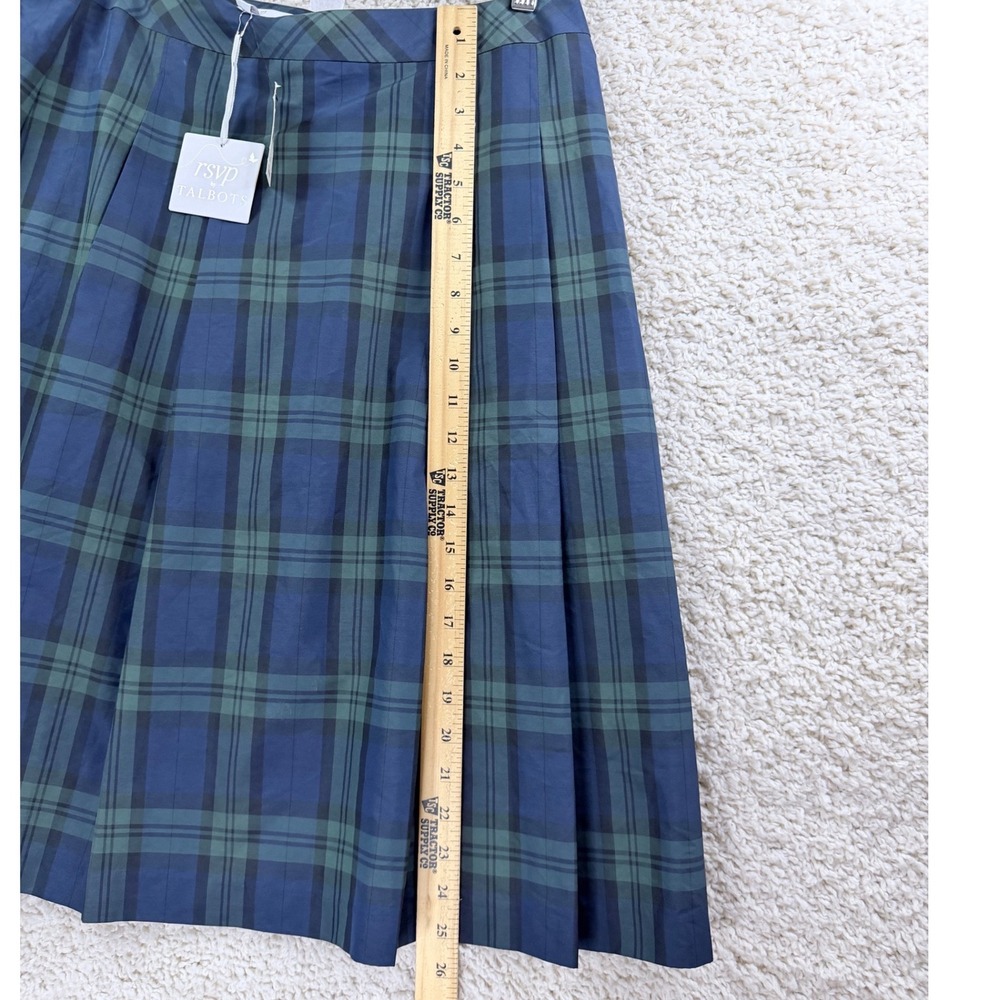 Talbots RSVP Plaid Pleated Skirt 10 Blue Green NEW Black Watch Tartan A-Line - Picture 6 of 9